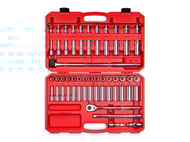 Tekton 1/2 Inch 6 Point Socket and Ratchet Set, 57 Piece (3/8-1 in, 10-24 mm)