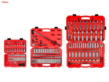 Tekton 1/4, 3/8, 1/2 Inch 6 Point Socket and Ratchet Sets, 212 Piece
