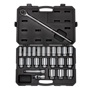 Tekton 3/4 Inch Deep 6 Point Socket and Ratchet Set, Case, 24-pc, 3/4-2 Inch