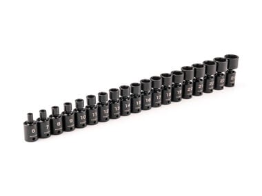 Tekton 3/8 Inch 6 Point Universal Joint Impact Socket Set, 19 Piece (6-24 mm)
