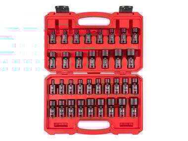 Tekton 3/8 Inch Drive Universal Joint Impact Socket Set, 1/4 Inch-1 Inch, 6mm-24 mm, 34 Piece