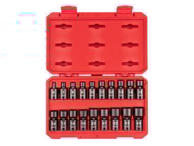 Tekton 3/8 Inch Drive Universal Joint Impact Socket Set with Case, 6mm-24 mm, 19 Piece